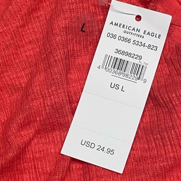 American Eagle Bright Coral V Neck Keyhole Top - L - Picture 5 of 8